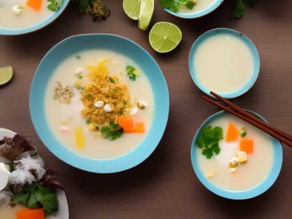 A bowl of Bualoy, a Thai dessert consisting of colourful rice flour balls with a sweet coconut milk soup.