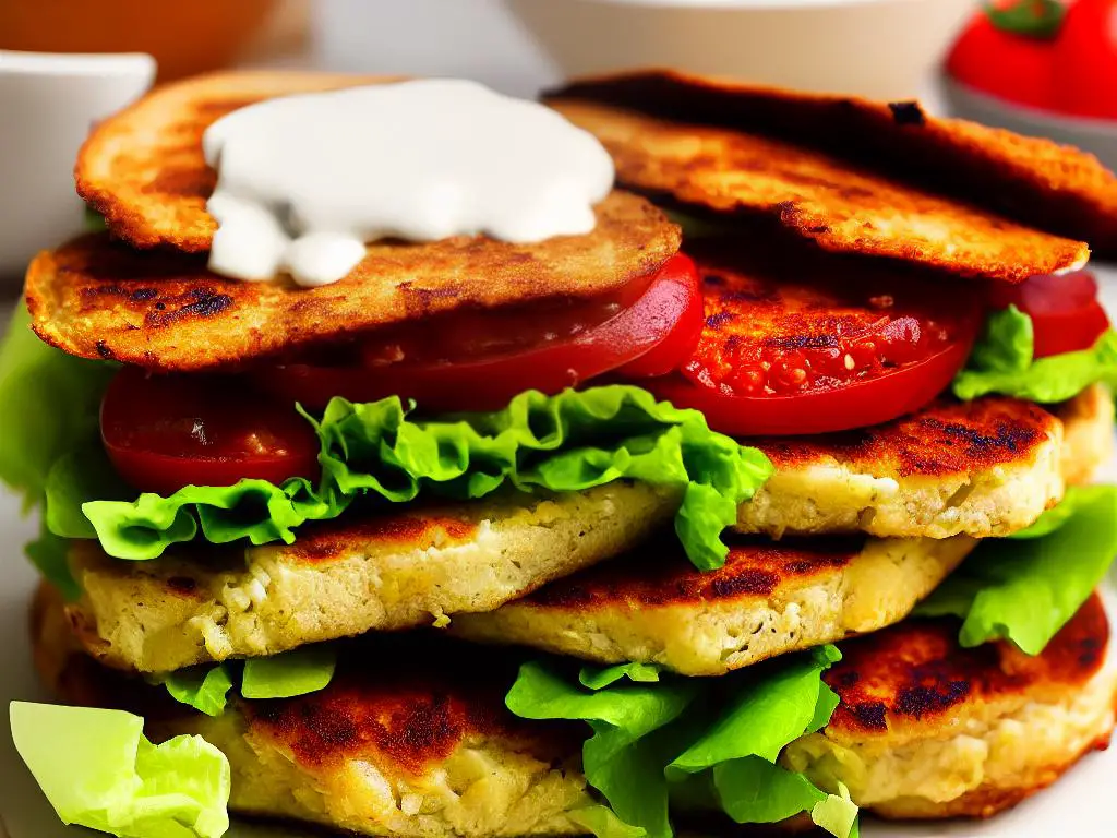 A close-up photo of a Chicken McArabia sandwich, showing the Arabic bread, grilled chicken patties, lettuce, tomatoes, onions, and a generous serving of garlic sauce.