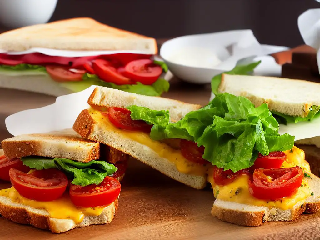 The picture shows a sandwich that has Iberian ham, Manchego cheese, extra virgin olive oil, fresh tomato, and ciabatta bread. It is a sandwich that is healthier than other options at McDonald's and uses locally sourced ingredients.