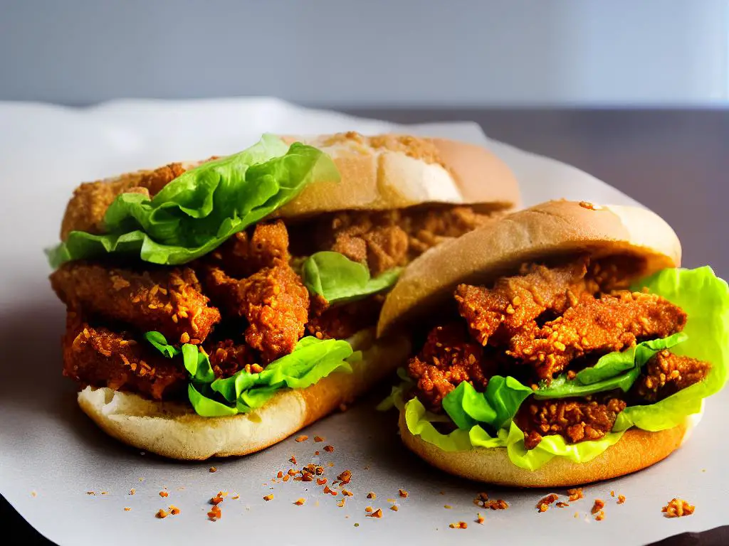 An image of the Le Chicken Mythic sandwich, a popular local option on the McDonald's menu in Morocco, made with crispy chicken, lettuce, tomato, and special sauce, served on a sesame seed bun.