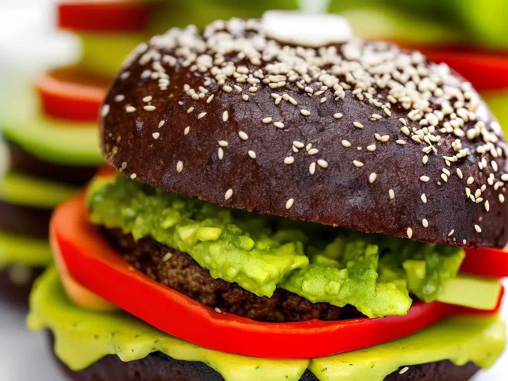A close-up image of McDonald's Chile Avocado Burger, showing the juicy beef patty, pepper jack cheese, fresh avocado slices, lettuce, tomato, and a spicy poblano chile sauce, all served on a sesame seed bun.