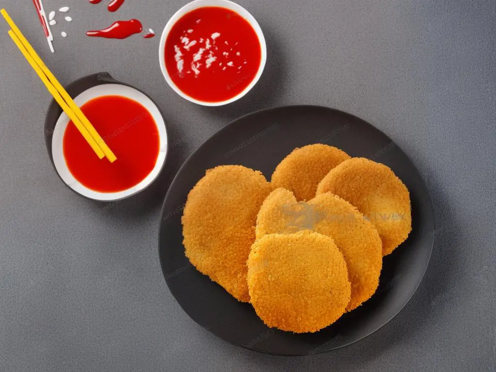 McDonald's Big Chicken Cutlet on a red and yellow background with chopsticks and dipping sauce