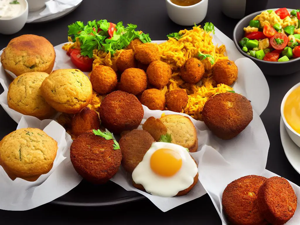 A photo of McDonald's Egypt Big Breakfast menu items including Chicken Sausage Muffin, Halloumi Muffin, Falafel & Hummus Muffin, with hash browns shown as a side dish.