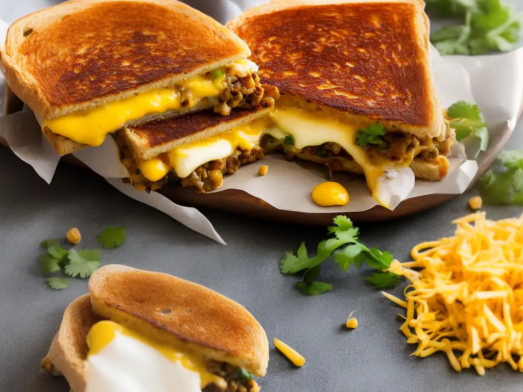 A picture of McDonald's Honduras Beans and Cheese Toastie, a crispy corn tortilla base with a generous layer of refried beans, melted cheese, and a sprinkle of fresh cilantro on top, highlighting the unique local flavors of Honduras.