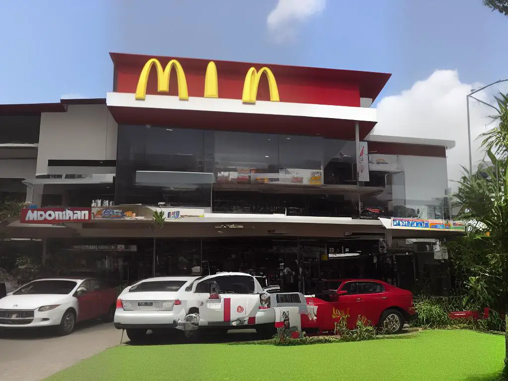 A photo of a McDonald's restaurant in Indonesia, with the McDonald's logo above the building.