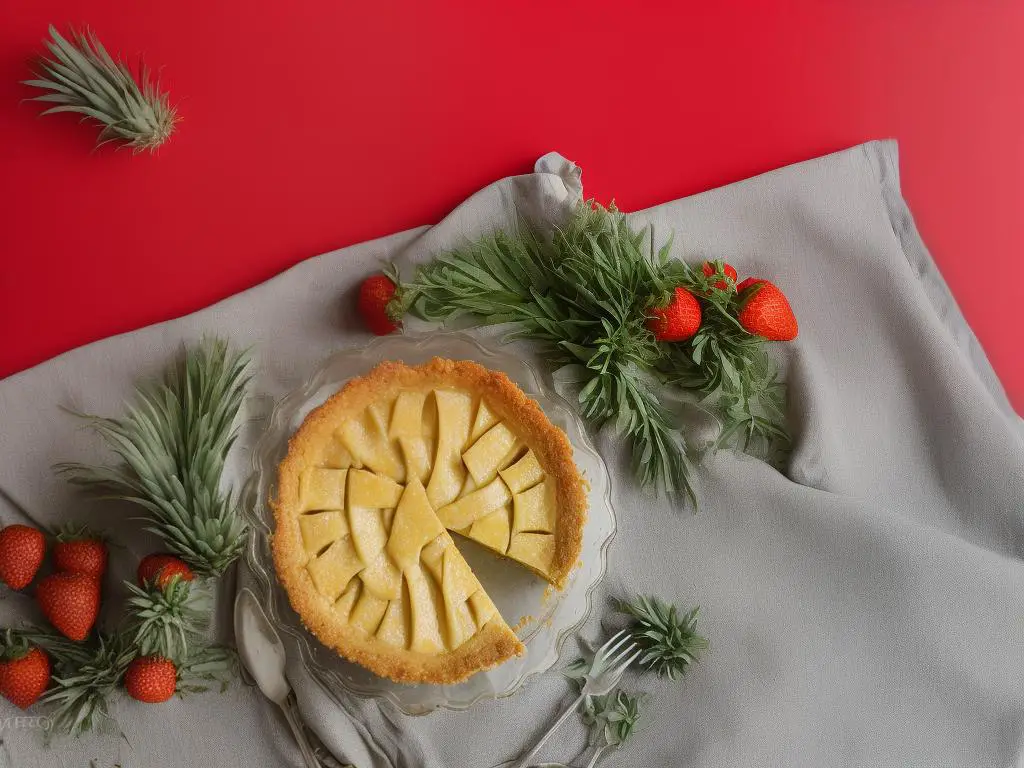 A photo of a McDonald's Pineapple Pie in a box on a red background