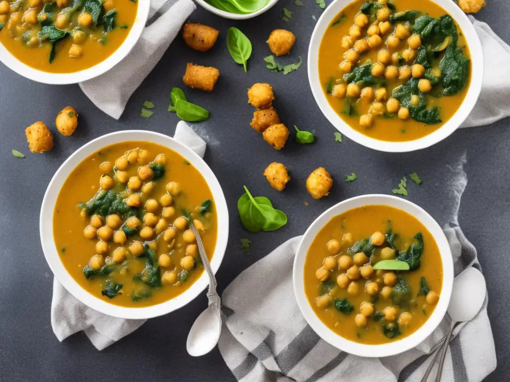 A bowl of McDonald's Portugal Chickpea and Spinach Soup with chickpeas, spinach, onions, and garlic, drizzled with olive oil.