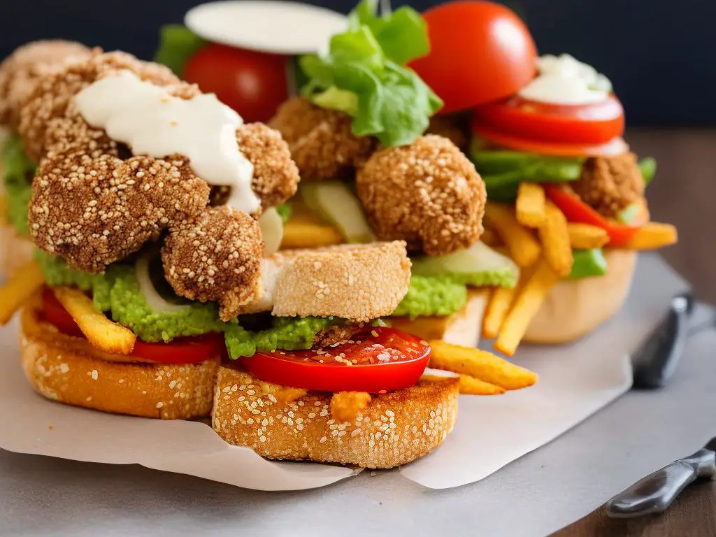 A delicious-looking McPollo Italiano sandwich on a sesame-seed bun with crispy breaded chicken topped with tomato, avocado, and mayonnaise, served with fries and a drink.
