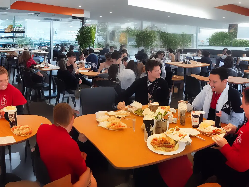 An image of a McDonald's restaurant in New Zealand with people eating and ordering their food.