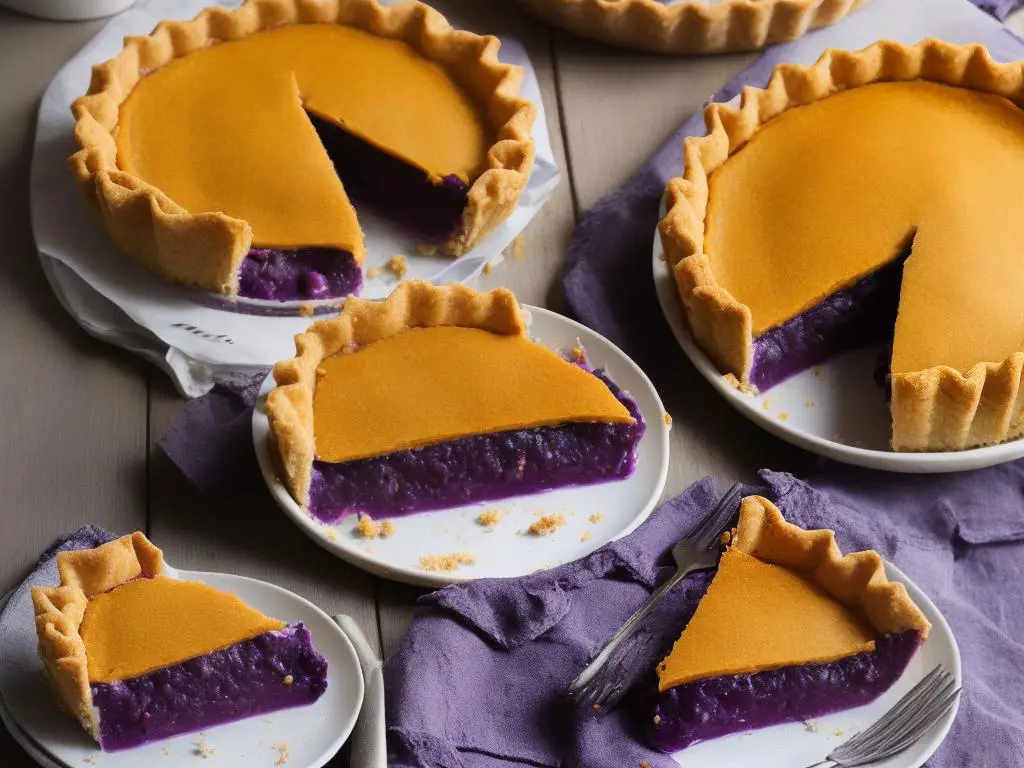 A delicious-looking, purple-colored McDonald's Taro Pie with flaky pie crust and a filling that looks similar to mashed sweet potatoes