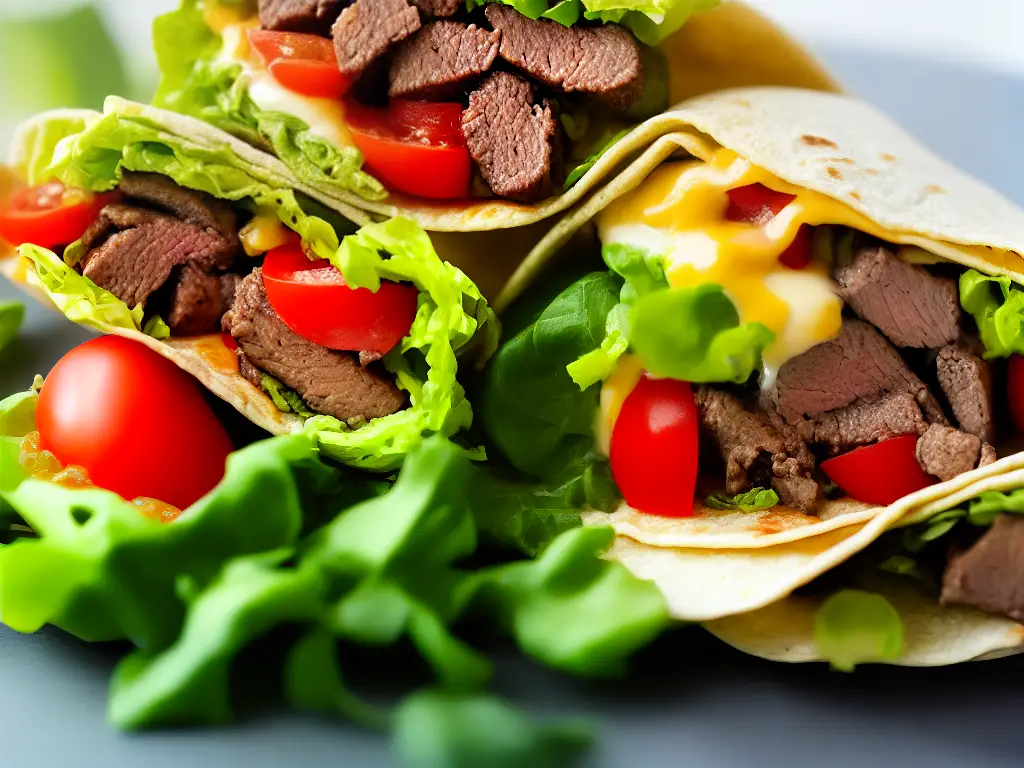 A delicious Argentine McWrap showing grilled beef, fresh lettuce and tomatoes, chimichurri sauce, and melted cheese wrapped in a soft tortilla.