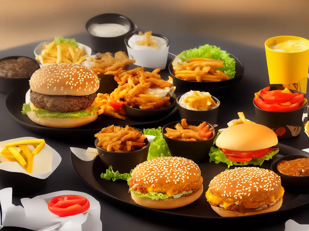 A digital image of the McDonald's McMax Brazil menu featuring the McMax Brazil burger, McShrimp sandwich, Veggie Burger, McTrio Mineiro meal, Brigadeiro McFlurry dessert and Picanha Burger with a black and yellow color theme
