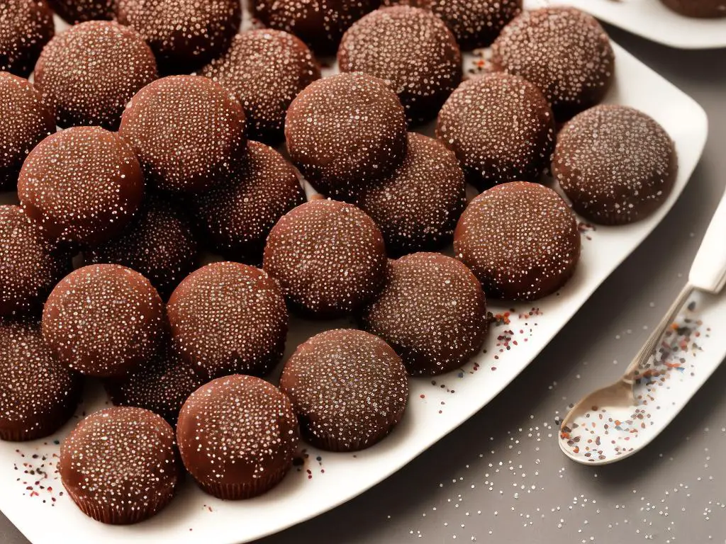 A plate of Brigadeiro sweets topped with chocolate sprinkles.