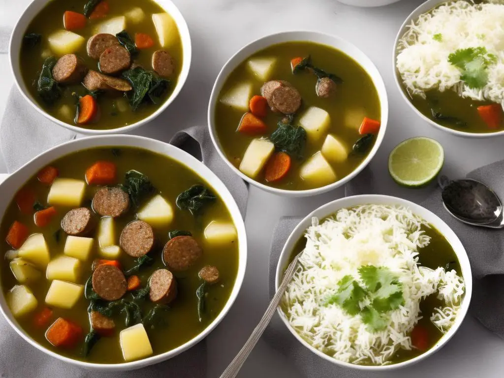A bowl of Caldo Verde soup from McDonald's Portugal, with potatoes, collard greens, and chorizo sausage.