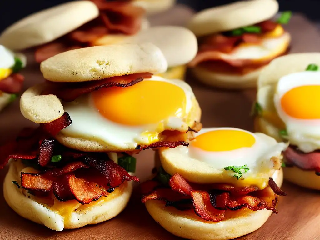 A picture of a Chicken and Bacon McMuffin with a chicken patty, bacon, and egg sandwiched together in an English muffin.