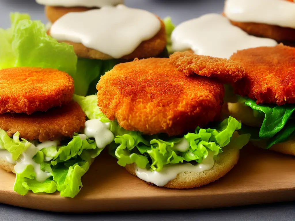 An image of a Chicken McNugget Junior sandwich with a crispy chicken patty, fresh lettuce and mayonnaise served on a soft bun.