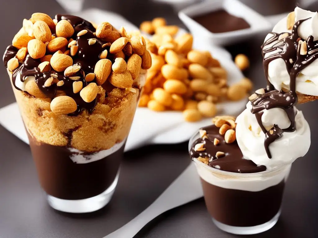 A tasty photo of a Conguitos McFlurry, McDonald's Spain's popular soft-serve ice cream dessert, topped with chocolate-covered peanuts and a chocolate sauce.
