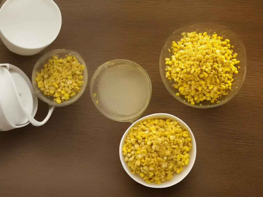 A photo of a McDonald's Corn Cup, which is a small cup filled with cooked sweetcorn kernels.