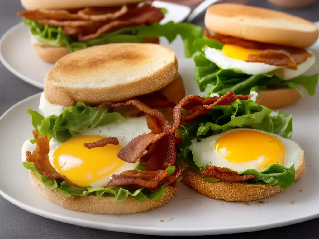 A picture of an Egg McDuo sandwich from McDonald's Uruguay featuring an English muffin with a freshly cracked egg that is cooked in a round shape, crispy bacon, melted cheese, lettuce, and mayonnaise.