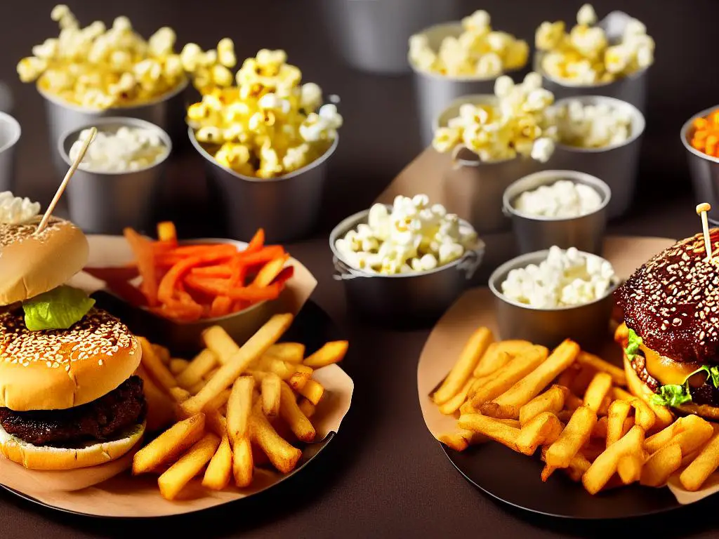 Picture of a gourmet burger served alongside premium side dishes like truffle fries and parmesan truffle popcorn, reflecting the trend of fast food chains adding gourmet offerings to their menus in response to changing consumer preferences.
