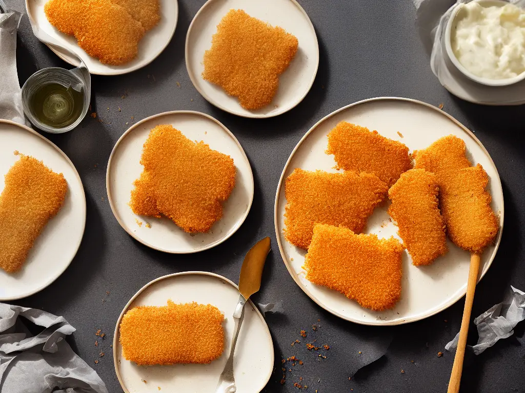 An image of golden brown fish fillets with a crispy breaded coating.
