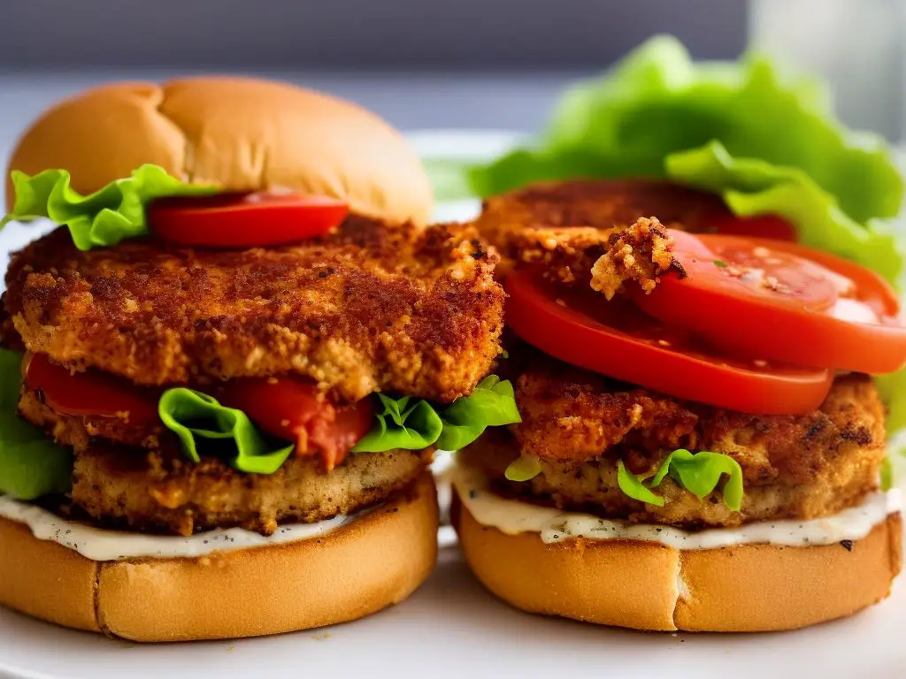 A picture of the McDonald's Chicken Parm Burger, featuring a crispy chicken patty, parmesan cheese, tasty tomato sauce, lettuce, and mayonnaise on a soft bun.