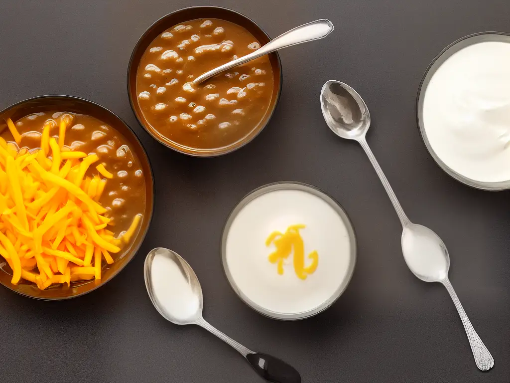 A bowl of McSoup with a spoon and a McDonald's logo in the background.