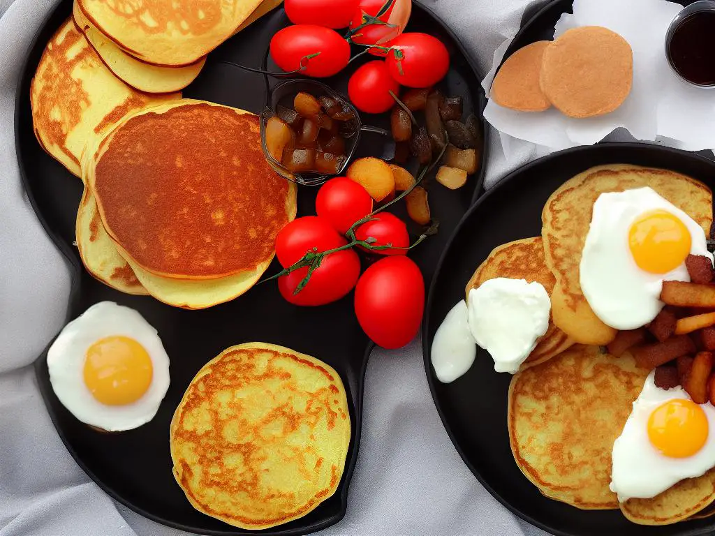 An image of the McDonald's Egypt Big Breakfast displayed on a tray with hash browns, pancakes, a sausage patty, and a freshly cooked egg.