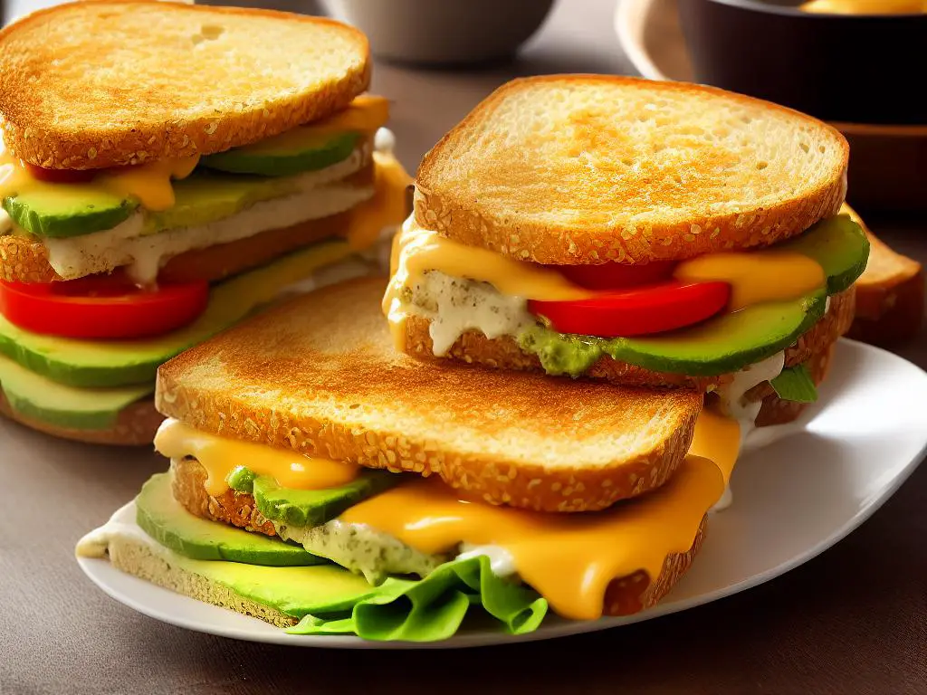 A promotional image of the McDonald's Honduras Cheese Melt sandwich, showing melted cheese, refried beans, and avocado on a sandwich with the McDonald's logo in the background