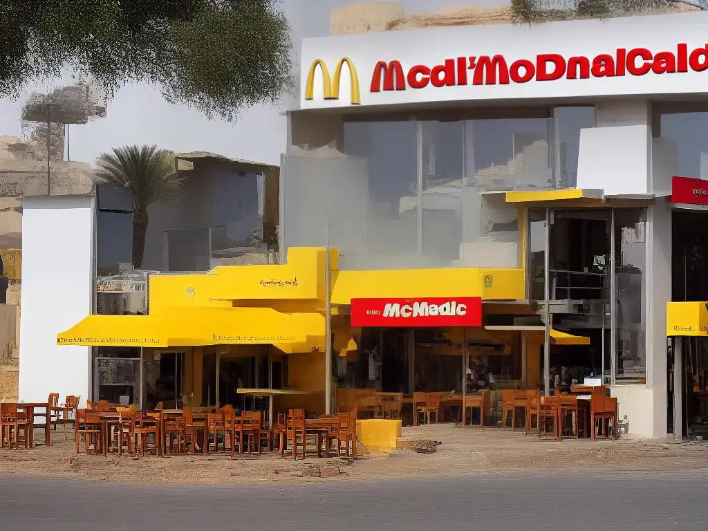 The image shows a McDonald's restaurant located in Egypt with the brand logo and information on the menu offerings that cater to Egyptian customers.
