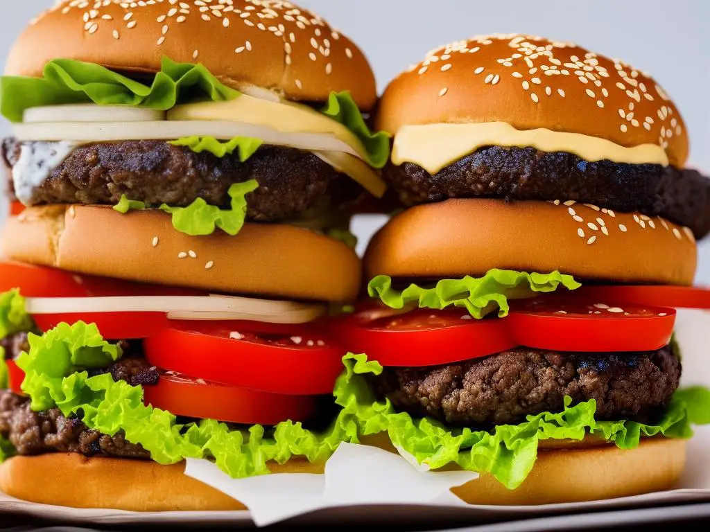 A promotional image of the McDonald's Korea 1955 Burger showing a classic burger with a beef patty, toasted sesame seed bun, lettuce, cheese, tomatoes, and grilled onions.