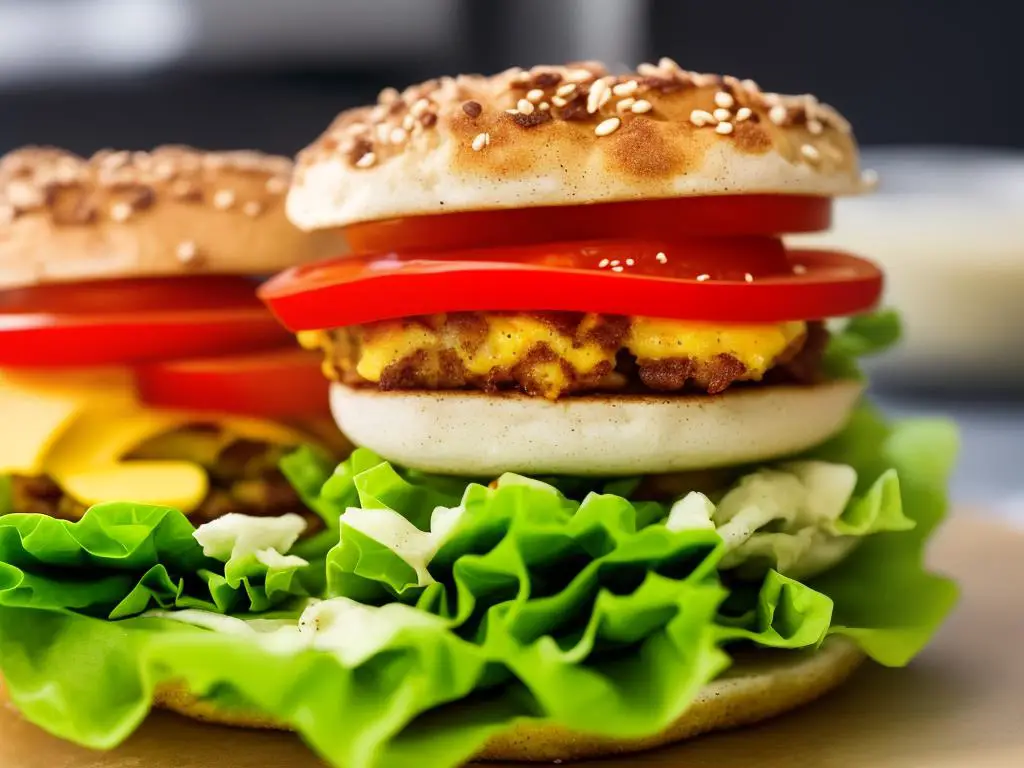 A photo of the BLT Egg McMuffin, the McDonald's signature breakfast item that incorporates bacon, lettuce, and tomato (BLT) to amp up the flavour profile.