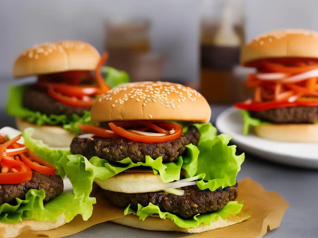 A picture of a McDonald's Korea Bulgogi Burger with a beef patty marinated in bulgogi sauce, lettuce, tomato, pickles, and specially crafted Korean mayo on a soft bun.