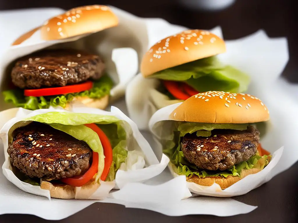 A photograph of a McDonald's Bulgogi burger, wrapped in a paper wrapper and partially unwrapped to reveal a sesame-seed-topped bun and pieces of beef.
