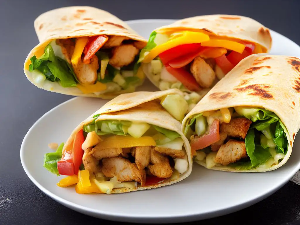 A photo of the McDonald's Spain McWrap Chicken crujiente & Bacon, showing the soft tortilla encasing the crispy chicken, slices of bacon, fresh vegetables and a creamy sauce.