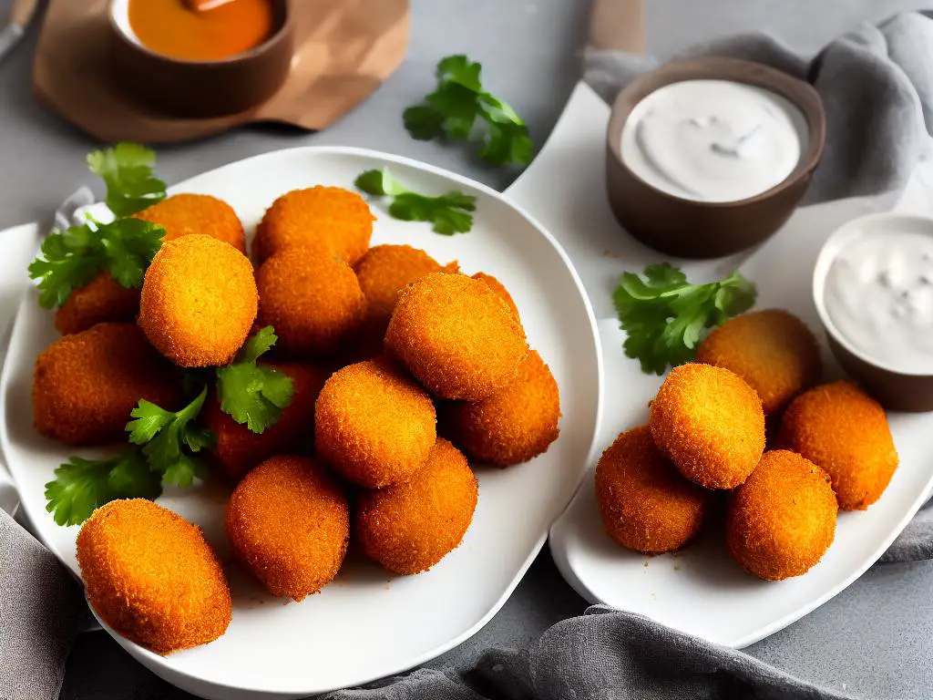 A picture of McDonald’s Morocco Cheese Croquettes on a white plate with a small dipping sauce container next to it.
