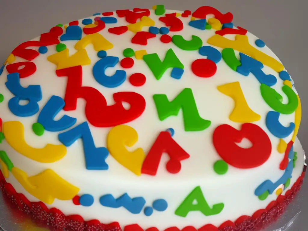 A birthday cake with a McDonald's logo on top, with colorful decorations and sprinkles around it
