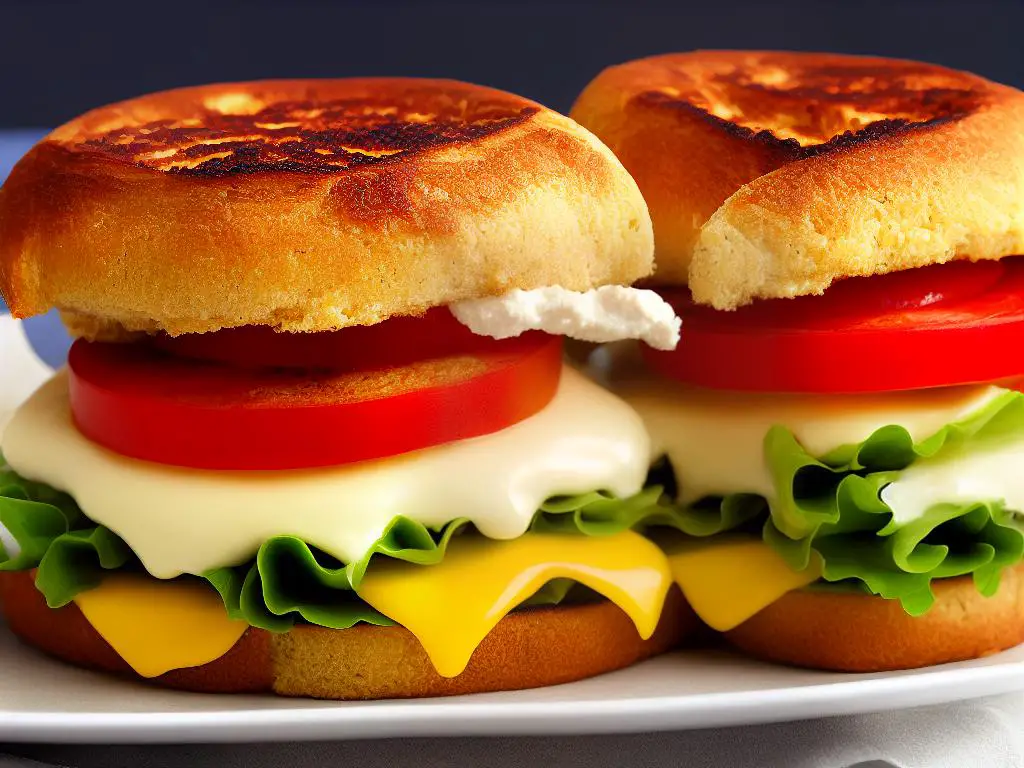 A picture of McDonald's Turkey and Cheese breakfast sandwich with turkey, cheese, and buns.