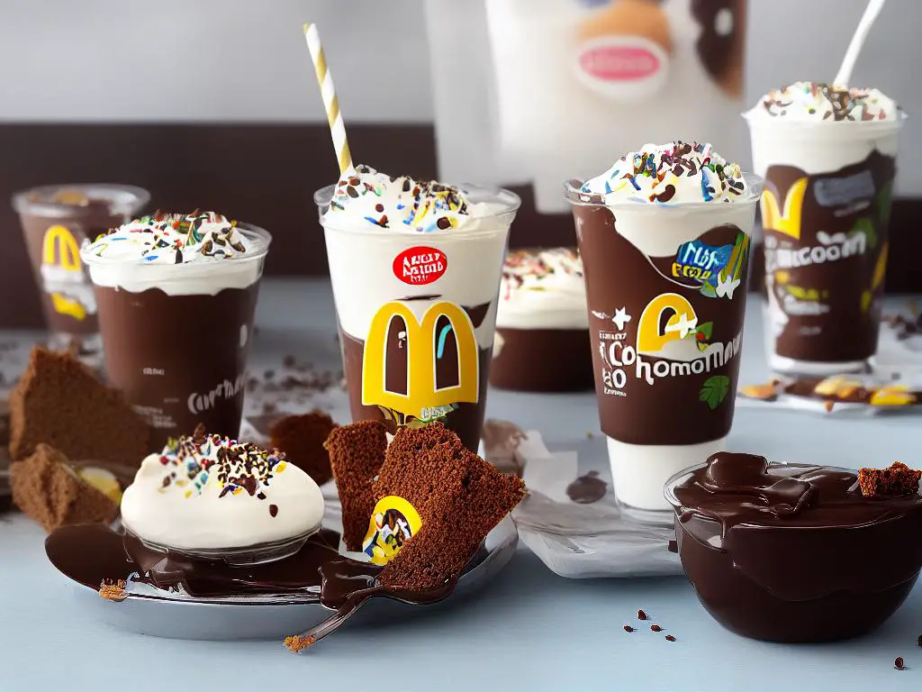 A photograph of a McFlurry Chocoramo Dessert. It is served in a clear cup with McDonald's branding on it. The dessert is a soft-serve ice cream with chunks of Chocoramo cake and chocolate coating.