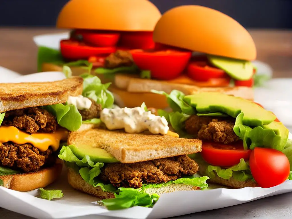 A photo of a McPollo Italiano sandwich from a McDonald's in Chile, the sandwich has a fried chicken patty, tomatoes, avocado, melted cheese, mayonnaise and chili sauce on it.