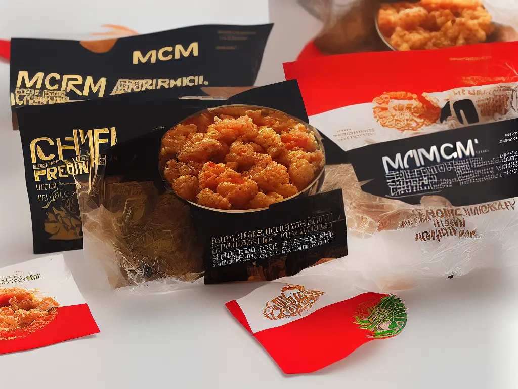 McShrimp unique packaging showing a logo with the  the typography that spelled 'McShrimp' and the 'rising sun' flag.