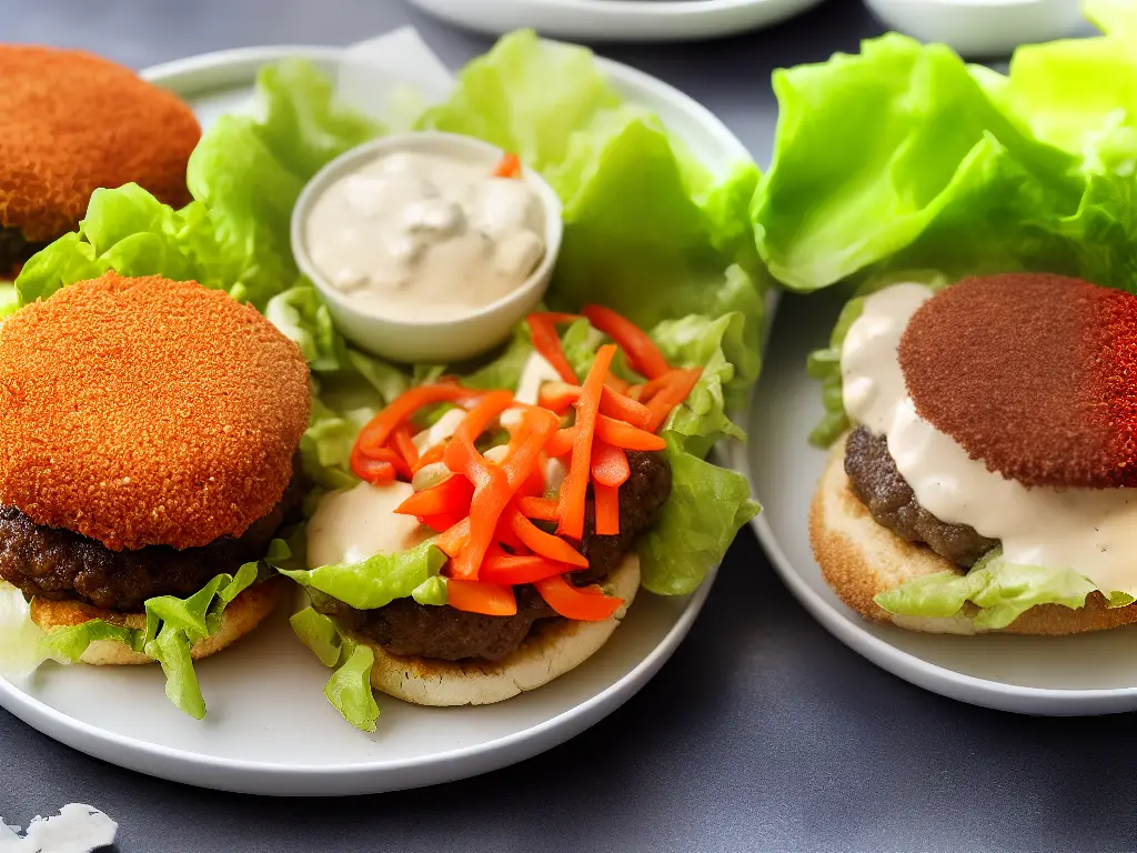 An image of a McShrimp burger with a rice bun, a breaded shrimp patty, lettuce, and sauce.