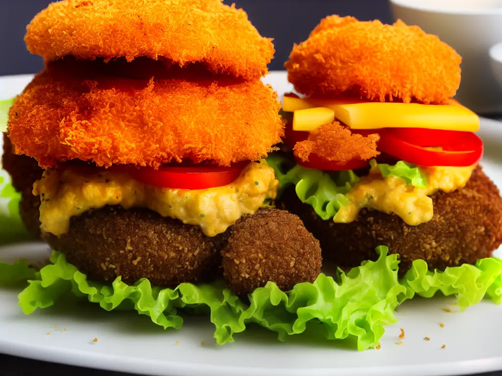 An image of a McShrimp burger featuring a crispy panko-breadcrumbed coating and a soft shrimp filling.