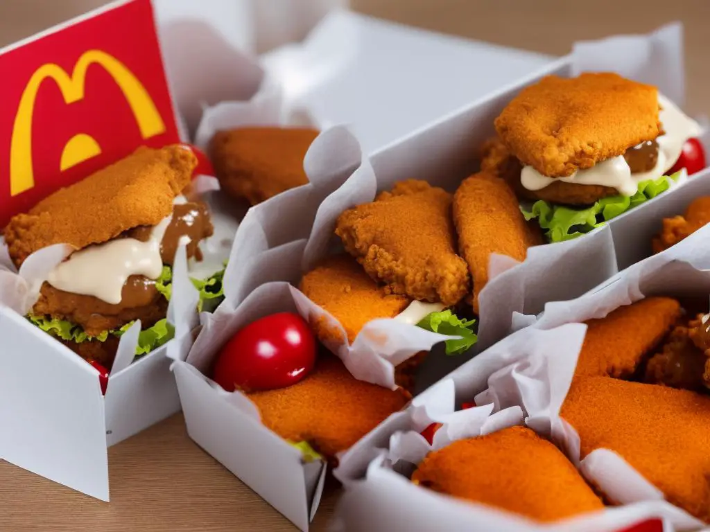 A box of McDonald's McWings with a Spicy McWings option on top, with McDonald's logo in the background.
