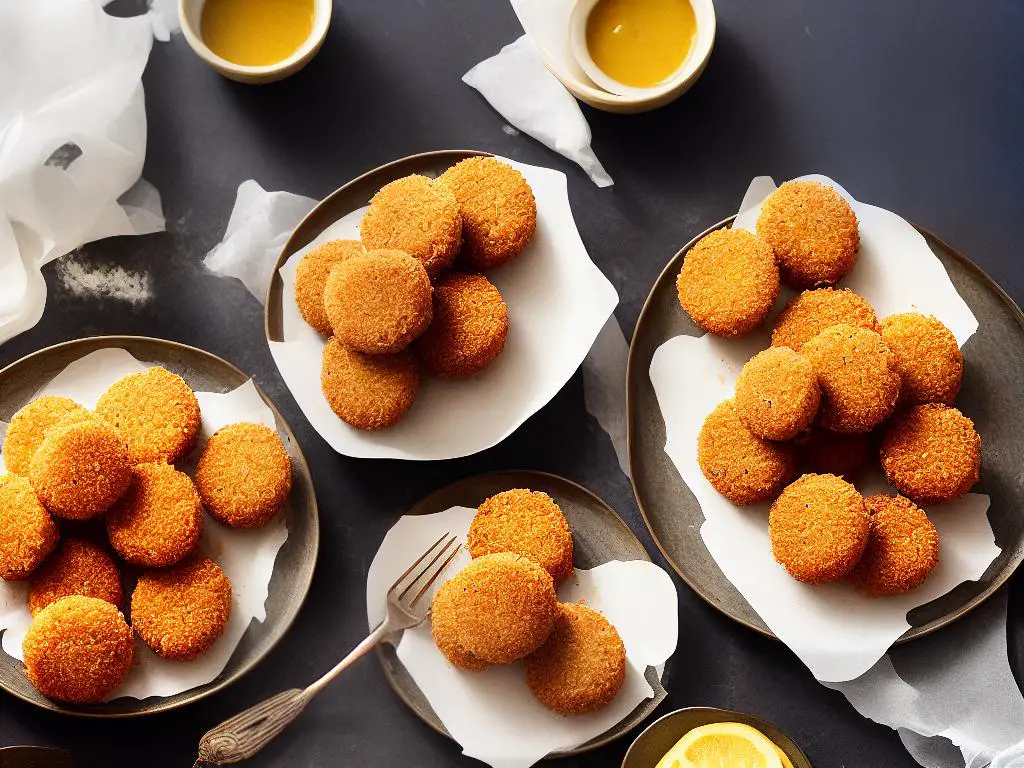 A plate of golden-brown and crispy cheese croquettes, each oval-shaped and with a crunchy breadcrumb coating that partially reveals the rich, gooey filling inside.