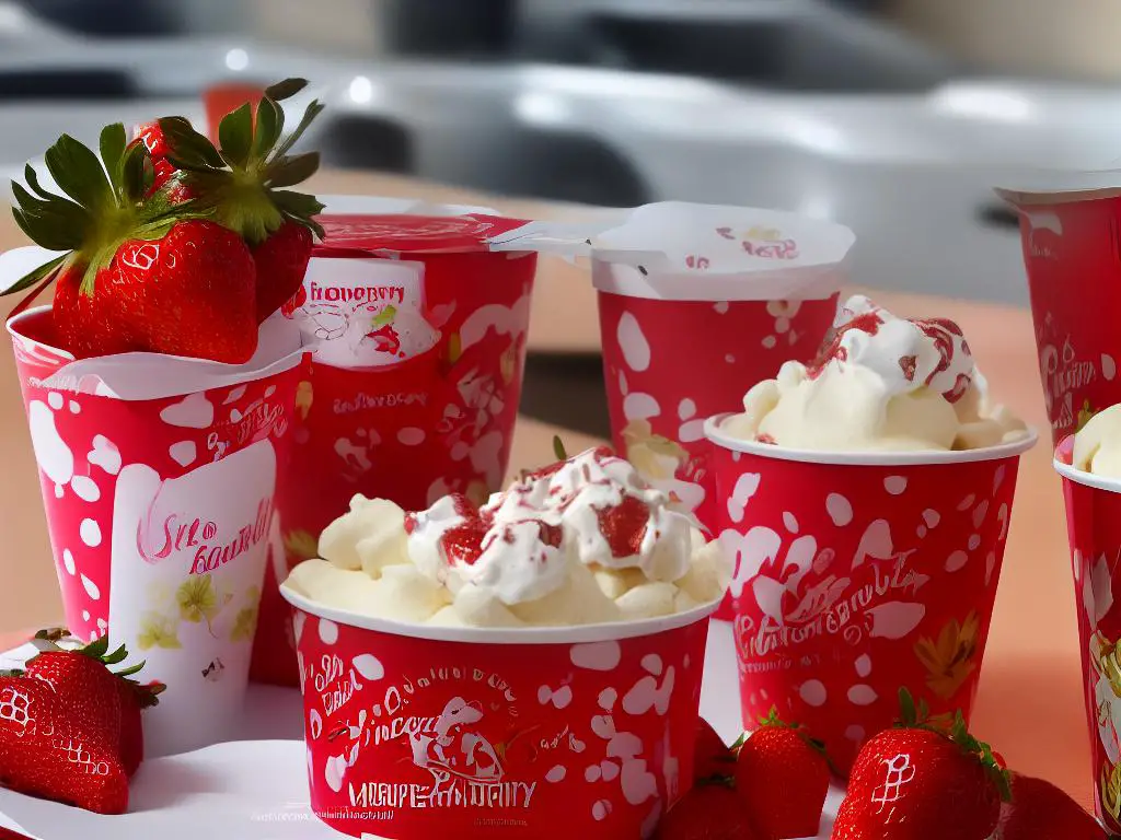 The strawberry McFlurry from McDonald's Poland is a dessert that is a combination of creaminess of McDonald's soft serve ice cream with the freshness of strawberry syrup and meringue pieces.