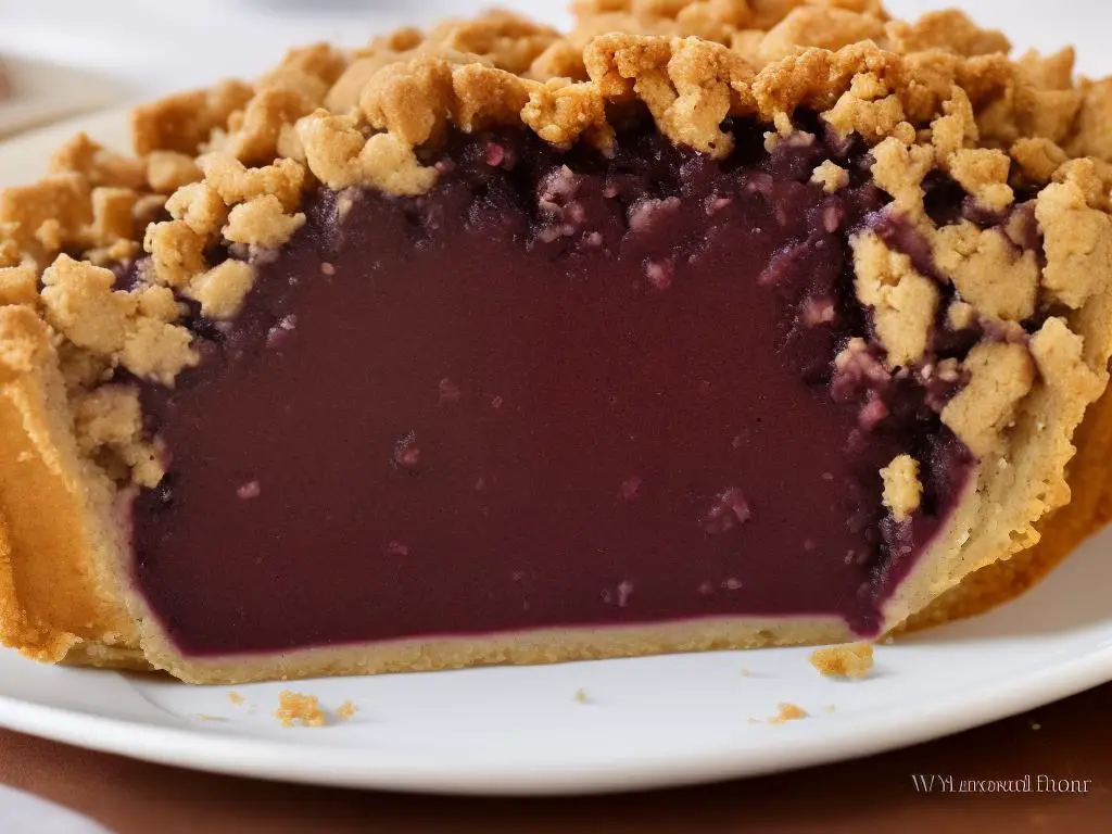 A picture of McDonald's Taro Pie, with a lightly browned and flaky exterior that highlights a deep purple filling.