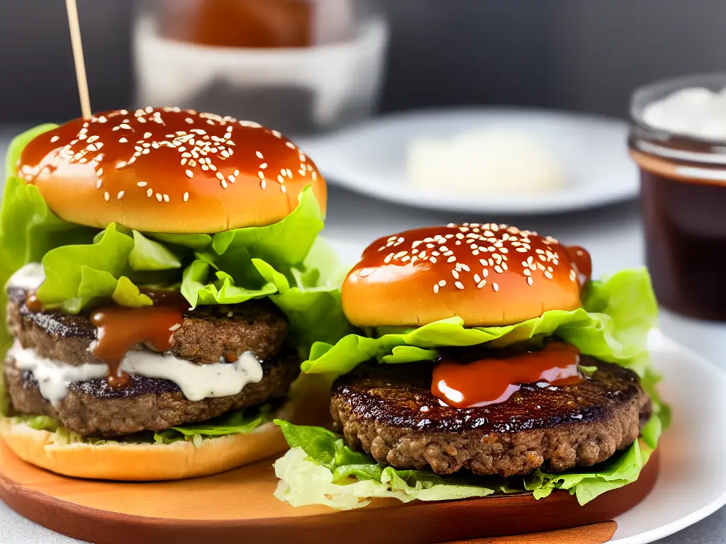 Illustration of a McDonald's Teriyaki Burger with a beef patty, teriyaki sauce, lettuce, and mayonnaise in a soft bun.