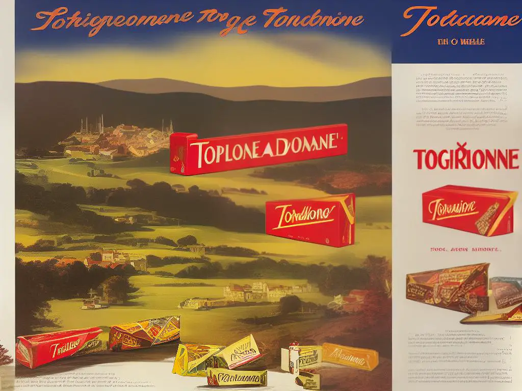 A photo of vintage Toblerone packaging showcasing the unique triangular shape and signature font.